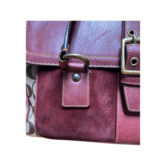 Coach Special Edition 2004 Brown Signature C Burgundy Suede Leather Satchel 7065 - Picture 8 of 10